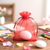 image:imageG2PLUS 100PCS Drawstring Organza Bags 4x6 in  Christmas Dark Green Organza Bags Sheer Mesh Pouches for Candy Fruits Baby Shower Wedding Party FavorsRed