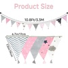 image:imageG2PLUS 108Ft Cotton Triangle Bunting Banner  12pcs Blue and Green Floral Fabric Pennant Flag with Tassels Double Side Triangle Banner Garland for Weddings Birthdays Garden amp Baby ShowersPink and Gray