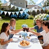 image:imageG2PLUS 108Ft Cotton Triangle Bunting Banner  12pcs Blue and Green Floral Fabric Pennant Flag with Tassels Double Side Triangle Banner Garland for Weddings Birthdays Garden amp Baby ShowersBlue