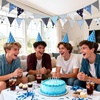 image:imageG2PLUS 108Ft Cotton Triangle Bunting Banner  12pcs Blue and Green Floral Fabric Pennant Flag with Tassels Double Side Triangle Banner Garland for Weddings Birthdays Garden amp Baby ShowersBlue and Gray