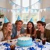 image:imageG2PLUS 108Ft Cotton Triangle Bunting Banner  12pcs Blue and Green Floral Fabric Pennant Flag with Tassels Double Side Triangle Banner Garland for Weddings Birthdays Garden amp Baby ShowersBlue
