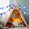 image:imageG2PLUS Cotton Fabric Bunting Banner 9Ft Green Triangle Pennant Banner Flag 12pcs DoubleSided Bunting Garland with Tassels for Birthday Nursery Baby Shower Classroom Hanging DecorBlue
