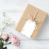image:imageG2PLUS Gift Tags with String 100PCS White Blank Gift Wrapping Tag 33x22 in Pink Paper for Birthday Wedding Baby Bridal Shower DIY CraftGold Star Dots Border