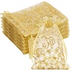 image:imageG2PLUS Organza Gift Bags 4x6 Inches  50Pcs Sheer Mesh Organza Bags with Gold Rattan Printed Drawstring Tulle Jewelry Pouches for Wedding Christmas Party FavorsGold  4x6 inches