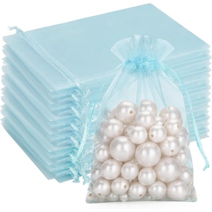 image:imageG2PLUS 100PCS Drawstring Organza Bags 4x6 in  Christmas Dark Green Organza Bags Sheer Mesh Pouches for Candy Fruits Baby Shower Wedding Party FavorsBlue
