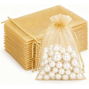 image:imageG2PLUS 100PCS Drawstring Organza Bags 4x6 in  Christmas Dark Green Organza Bags Sheer Mesh Pouches for Candy Fruits Baby Shower Wedding Party FavorsGold