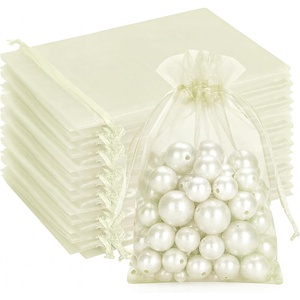 image:imageG2PLUS 100PCS Drawstring Organza Bags 4x6 in  Christmas Dark Green Organza Bags Sheer Mesh Pouches for Candy Fruits Baby Shower Wedding Party FavorsIvory