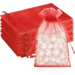 image:imageG2PLUS 100PCS Drawstring Organza Bags 4x6 in  Christmas Dark Green Organza Bags Sheer Mesh Pouches for Candy Fruits Baby Shower Wedding Party FavorsRed