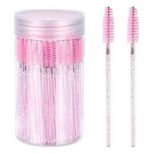 image:imageG2PLUS 100PCS Eyelash Brush Ajustable Disposable Mascara Wands Crystal Lash Spoolie Eyebrow Spoolie Brush with Container for Makeup Eyelash Extensions Pink