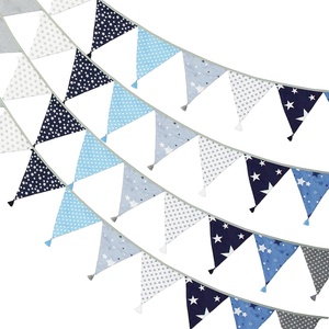 image:imageG2PLUS 108Ft Cotton Triangle Bunting Banner  12pcs Blue and Green Floral Fabric Pennant Flag with Tassels Double Side Triangle Banner Garland for Weddings Birthdays Garden amp Baby ShowersBlue and Gray