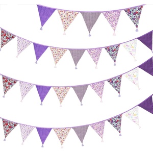 image:imageG2PLUS 108Ft Cotton Triangle Bunting Banner  12pcs Blue and Green Floral Fabric Pennant Flag with Tassels Double Side Triangle Banner Garland for Weddings Birthdays Garden amp Baby ShowersPurple