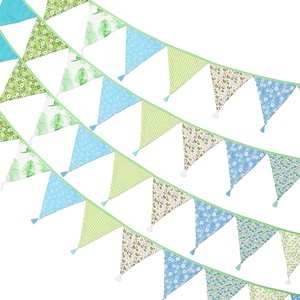 image:imageG2PLUS 108Ft Cotton Triangle Bunting Banner  12pcs Blue and Green Floral Fabric Pennant Flag with Tassels Double Side Triangle Banner Garland for Weddings Birthdays Garden amp Baby ShowersBlue and Green