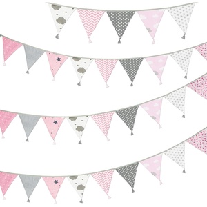image:imageG2PLUS 108Ft Cotton Triangle Bunting Banner  12pcs Blue and Green Floral Fabric Pennant Flag with Tassels Double Side Triangle Banner Garland for Weddings Birthdays Garden amp Baby ShowersPink and Gray
