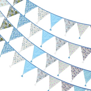 image:imageG2PLUS 108Ft Cotton Triangle Bunting Banner  12pcs Blue and Green Floral Fabric Pennant Flag with Tassels Double Side Triangle Banner Garland for Weddings Birthdays Garden amp Baby ShowersBlue