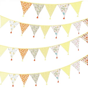 image:imageG2PLUS 108Ft Cotton Triangle Bunting Banner  12pcs Blue and Green Floral Fabric Pennant Flag with Tassels Double Side Triangle Banner Garland for Weddings Birthdays Garden amp Baby ShowersYellow