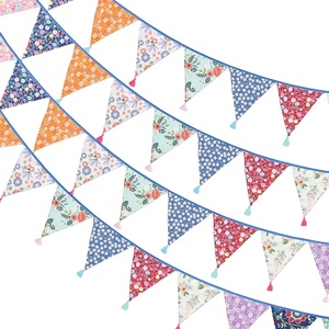 image:imageG2PLUS 108Ft Cotton Triangle Bunting Banner  12pcs Blue and Green Floral Fabric Pennant Flag with Tassels Double Side Triangle Banner Garland for Weddings Birthdays Garden amp Baby ShowersMulti Color