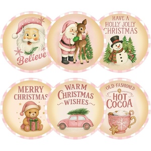 image:imageG2PLUS 120Pcs Christmas Gift Stickers  2 Inch Round Kraft Paper Christmas Holiday Wreath Labels Stickers for Gift Wrapping Party Favors DIY CraftsPink
