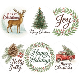 image:imageG2PLUS 120Pcs Christmas Gift Stickers  2 Inch Round Kraft Paper Christmas Holiday Wreath Labels Stickers for Gift Wrapping Party Favors DIY CraftsVintage Red Green