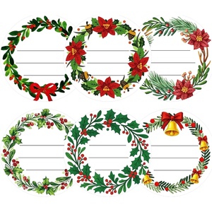 image:imageG2PLUS 120Pcs Christmas Gift Stickers  2 Inch Round Kraft Paper Christmas Holiday Wreath Labels Stickers for Gift Wrapping Party Favors DIY CraftsWhite Green Red
