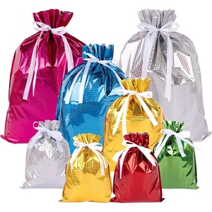 image:imageG2PLUS 20PCS Christmas Drawstring Gift Bags Assorted Sizes  8 Designs Aluminum Foil Christmas Bags with Ribbon Present Wrapping Pouches for Packages Holidays Birthday PartySolid Color