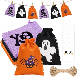 image:imageG2PLUS 24Pcs Thanksgiving Burlap Gift Bags  4X6 In Drawstring Goodies Treat Bags 8 Styles Pumpkin Gift Candy Pouches with Ghost Tags for Autumn Thanksgiving Halloween Party FavorsOrange Black Purple 5X7
