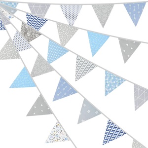 image:imageG2PLUS 39Ft Triangle Bunting Banner Green Blue Cotton Pennant Banner 42pcs Reusable Fabric Triangle Flags Party Decoration for Wedding Birthday Garden Party Spring Picnic Baby Shower DecorationsGrey  Blue