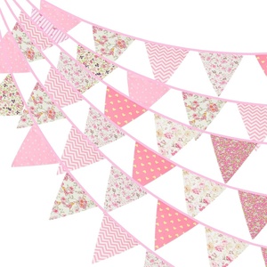 image:imageG2PLUS 39Ft Triangle Bunting Banner Green Blue Cotton Pennant Banner 42pcs Reusable Fabric Triangle Flags Party Decoration for Wedding Birthday Garden Party Spring Picnic Baby Shower DecorationsPink