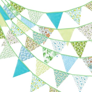 image:imageG2PLUS 39Ft Triangle Bunting Banner Green Blue Cotton Pennant Banner 42pcs Reusable Fabric Triangle Flags Party Decoration for Wedding Birthday Garden Party Spring Picnic Baby Shower DecorationsGreen