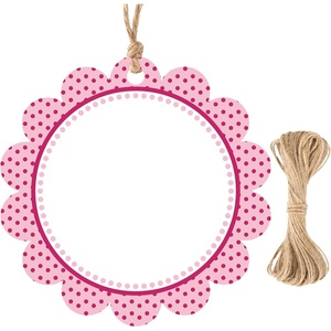 image:imageG2PLUS 50PCS Orange Scalloped Gift Tags 25in Round Scalloped Gift Tags with String Large Blank Paper Hanging Labels Craft Tag with Orange and White Polka Dots Edge Design for Arts Crafts Packaging50PCSPink Dots