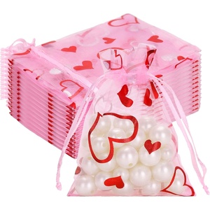 image:imageG2PLUS 50PCS Valentines Gift Bags Organza 3x4in Pink Foil Heart Sheer Mesh Organza Pouches with Drawstring for Valentines Day Party Favors Candy Gift Bags amp Wedding FavorsPink Red  3x4