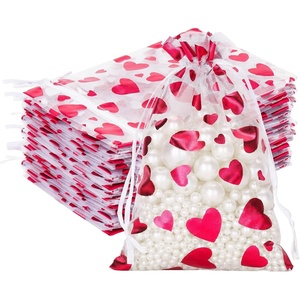 image:imageG2PLUS 50PCS Valentines Gift Bags Organza 3x4in Pink Foil Heart Sheer Mesh Organza Pouches with Drawstring for Valentines Day Party Favors Candy Gift Bags amp Wedding FavorsWhite Red  4x6