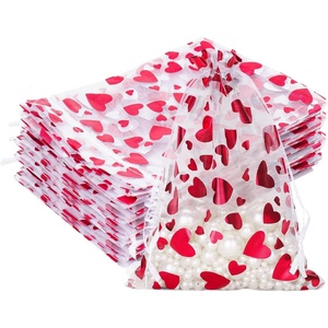 image:imageG2PLUS 50PCS Valentines Gift Bags Organza 3x4in Pink Foil Heart Sheer Mesh Organza Pouches with Drawstring for Valentines Day Party Favors Candy Gift Bags amp Wedding FavorsWhite Red  5x7