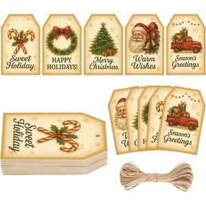image:imageG2PLUS 60Pcs Gold Christmas Gift Tags  4 Styles Christmas Name Tags Xmas Tree Holiday Paper Gift Tags with String for DIY Crafts Party Favors Gift Exchange Stocking Stuffers5 Styles Vintage Christmas