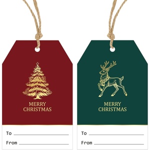 image:imageG2PLUS 60Pcs Gold Christmas Gift Tags  4 Styles Christmas Name Tags Xmas Tree Holiday Paper Gift Tags with String for DIY Crafts Party Favors Gift Exchange Stocking Stuffers2 StylesRed Green