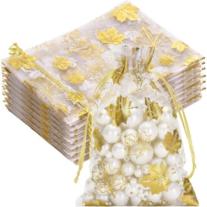 image:imageG2PLUS Christmas Drawstring Organza Bags 4x650PCS Christmas Snowflake Organza Gift Bags Green Sheer Mesh Pouches Xmas Winter Holiday Sheer Mesh Bag for Jewelry Candy GoodiesGold Maple LeavesThanksgiving