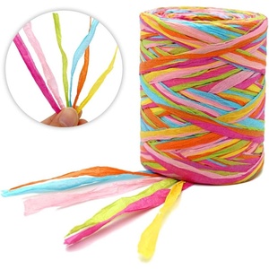 image:imageG2PLUS Colored 394 Feet Raffia Paper Ribbon Christmas Raffia Ribbon Packing Paper String for Gift Wrapping and DIY Decoration Green Yellow Blue PinkMulticolor Orange Rose Red