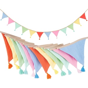 image:imageG2PLUS Cotton Fabric Bunting Banner 9Ft Green Triangle Pennant Banner Flag 12pcs DoubleSided Bunting Garland with Tassels for Birthday Nursery Baby Shower Classroom Hanging DecorMulti Color