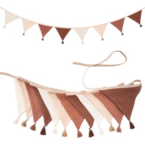 image:imageG2PLUS Cotton Fabric Bunting Banner 9Ft Green Triangle Pennant Banner Flag 12pcs DoubleSided Bunting Garland with Tassels for Birthday Nursery Baby Shower Classroom Hanging DecorKhaki