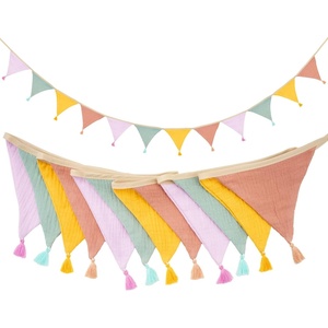image:imageG2PLUS Cotton Fabric Bunting Banner 9Ft Green Triangle Pennant Banner Flag 12pcs DoubleSided Bunting Garland with Tassels for Birthday Nursery Baby Shower Classroom Hanging DecorMixed Color