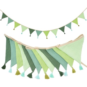 image:imageG2PLUS Cotton Fabric Bunting Banner 9Ft Green Triangle Pennant Banner Flag 12pcs DoubleSided Bunting Garland with Tassels for Birthday Nursery Baby Shower Classroom Hanging DecorGreen
