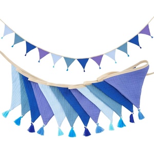 image:imageG2PLUS Cotton Fabric Bunting Banner 9Ft Green Triangle Pennant Banner Flag 12pcs DoubleSided Bunting Garland with Tassels for Birthday Nursery Baby Shower Classroom Hanging DecorBlue