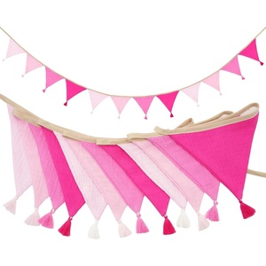 image:imageG2PLUS Cotton Fabric Bunting Banner 9Ft Green Triangle Pennant Banner Flag 12pcs DoubleSided Bunting Garland with Tassels for Birthday Nursery Baby Shower Classroom Hanging DecorPink