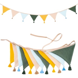 image:imageG2PLUS Cotton Fabric Bunting Banner 9Ft Green Triangle Pennant Banner Flag 12pcs DoubleSided Bunting Garland with Tassels for Birthday Nursery Baby Shower Classroom Hanging DecorColorful