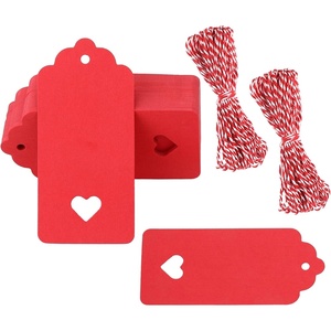 image:imageG2PLUS Gift Tags with String 100PCS Hollow Heart Gift Tags 37x18 in Blank Label Hang Tag Heart Wedding Favors Tag White Paper Hangtags for Valentines Mothers Day Christmas Party FavorsHollow Heart Red