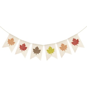 image:imageG2PLUS Glitter Maple Leaf Banner Happy Fall Burlap Banner Thanksgiving Day Decorations PreStrung Rustic Hanging Bunting Garland for Party Decor Harvest Festival and Fall WeddingBeige