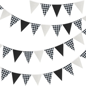 image:imageG2PLUS Green and White Gingham Fabric Bunting Banner 32Ft Cotton Burlap Triangle Garland for Xmas Wedding Dcor Birthday Picnic BBQ Golf Party amp Outdoor CelebrationsBlackWhite