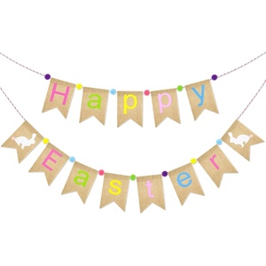image:imageG2PLUS Happy Easter Burlap Banner Prestrung Colorful Easter Bunny Garland with Pompom Ball Rustic Farmhouse Easter Bunting Banner for Home Mantel Fireplace Party amp Spring DecColorfulEaster
