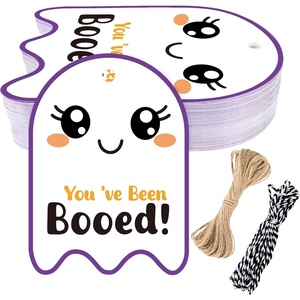 image:imageG2PLUS Happy Halloween Tags 50PCS Boo Gift Tags with String Ghost Pumpkin Trick or Treat Paper Hang Tags for DIY Crafts Candy Treat Bags Halloween Party FavorsPurple Ghost