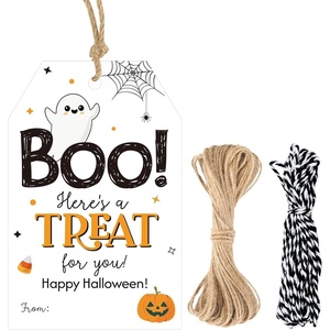 image:imageG2PLUS Happy Halloween Tags 50PCS Boo Gift Tags with String Ghost Pumpkin Trick or Treat Paper Hang Tags for DIY Crafts Candy Treat Bags Halloween Party FavorsBlack Boo Ghost