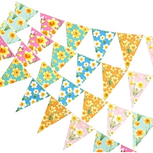 image:imageG2PLUS Hawaiian Bunting Banner 39Ft PreStrung Tropical Party Banner 4 Pack Double Sided Paper Hawaiian Floral Bunting Garland for Luau Birthday Baby Shower Summer Beach Party DecorationsYellow Narcissus